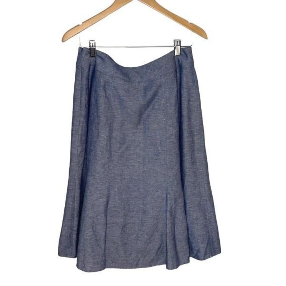 COLDWATER Creek A-Line‎ Skirt Linen Blend Lined Size Small (6-8) Blue
